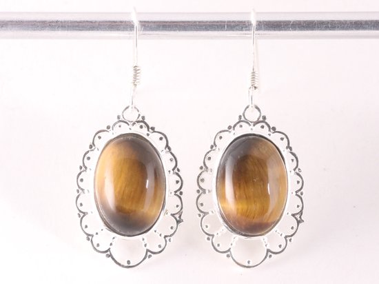 Opengewerkte zilveren oorbellen met tijgeroog afbeelding 4