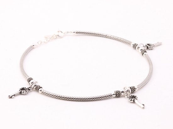 Fijn bewerkte zilveren enkelband met sleutels afbeelding 2