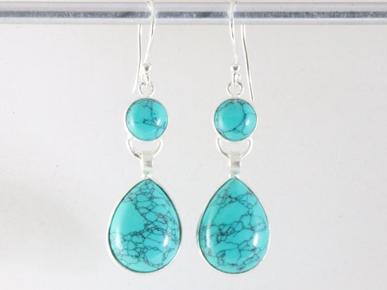 Lange zilveren oorbellen met turkoois afbeelding 3