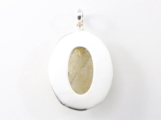 Grote bewerkte zilveren hanger met gouden rutielkwarts afbeelding 3