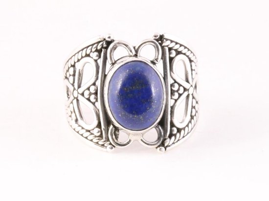 Opengewerkte zilveren ring met lapis lazuli afbeelding 4
