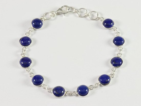 Fijne zilveren schakelarmband met lapis lazuli afbeelding 1