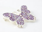Zilveren vlinder broche met paarse parelmoer afbeelding 2