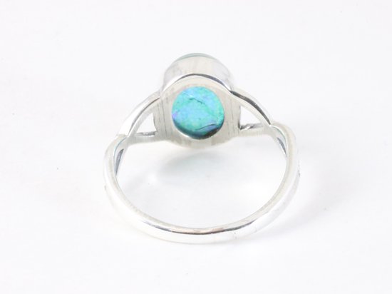 Fijne opengewerkte zilveren ring met blauwe opaal afbeelding 3