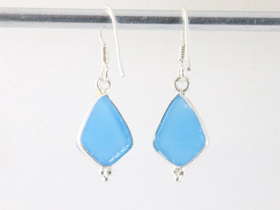 Fijne zilveren oorbellen met blauwe chalcedoon afbeelding 2