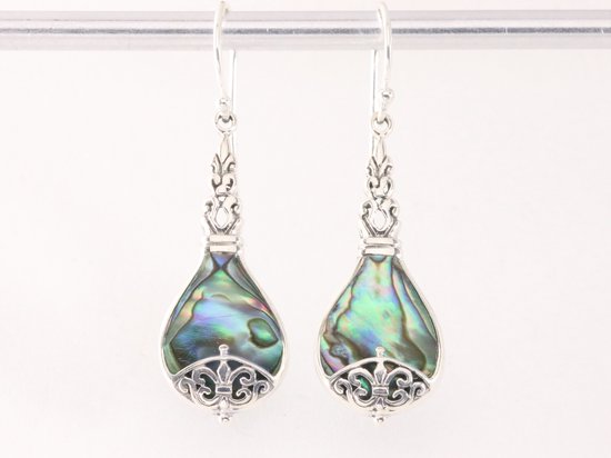 Traditionele bewerkte zilveren oorbellen met abalone schelp afbeelding 4