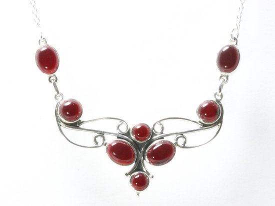 Bewerkte zilveren ketting met granaat afbeelding 3