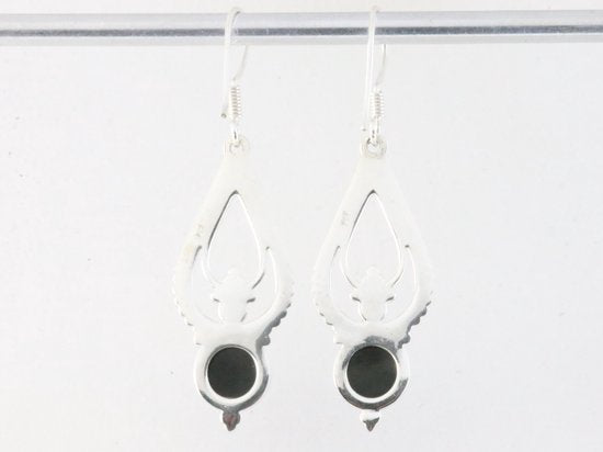 Lange opengewerkte zilveren oorbellen met onyx afbeelding 3