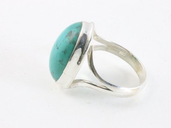Ovale zilveren ring met Tibetaanse turkoois afbeelding 2