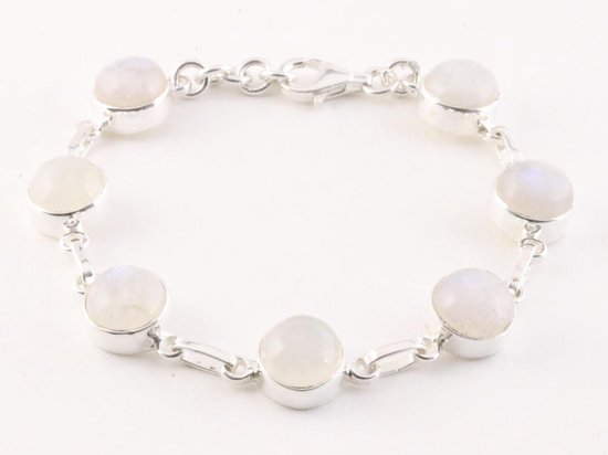 Zilveren schakelarmband met regenboog maansteen afbeelding 1