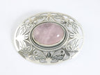 Grote opengewerkte zilveren broche met rozenkwarts afbeelding 1