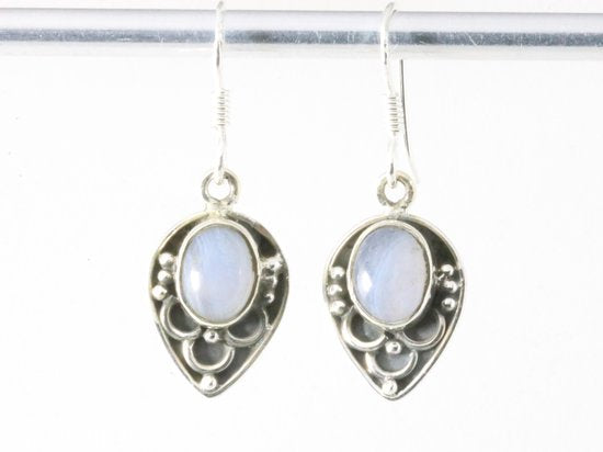 Fijne bewerkte zilveren oorbellen met blauwe lace agaat afbeelding 4