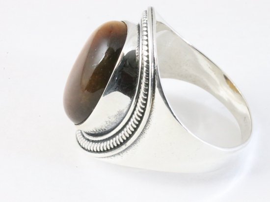 Bewerkte zilveren ring met tijgeroog afbeelding 2