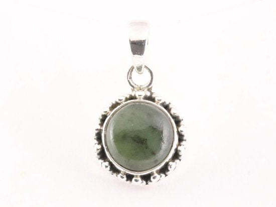 Fijne bewerkte ronde zilveren hanger met jade afbeelding 4