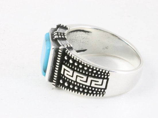 Bewerkte zilveren ring met blauwe turkoois afbeelding 2