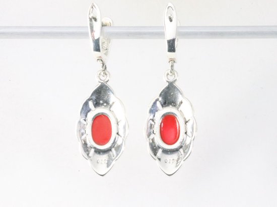 Zilveren oorstekers met carneool en marcasiet afbeelding 2