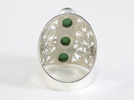 Langwerpige opengewerkte zilveren ring met jade afbeelding 3