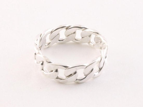 Opengewerkte zilveren ring met gourmetschakels afbeelding 2