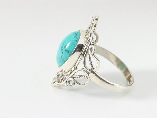 Opengewerkte zilveren ring met turkoois afbeelding 2