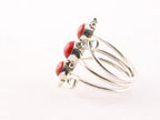 Opengewerkte zilveren ring met 3 rode koraal stenen afbeelding 4