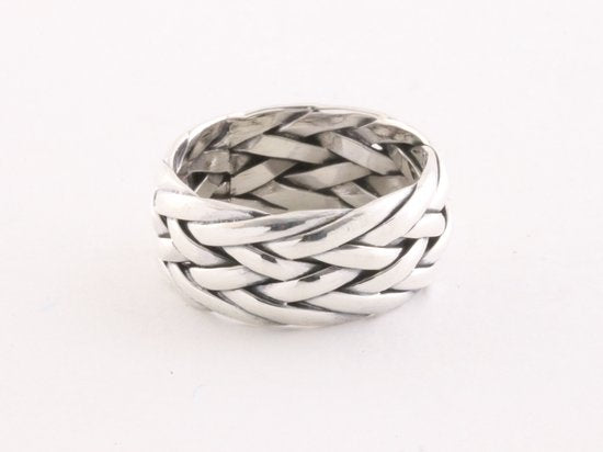 Zware gevlochten zilveren ring afbeelding 1