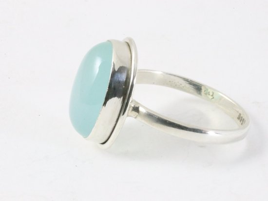Ovale zilveren ring met aqua chalcedoon afbeelding 2