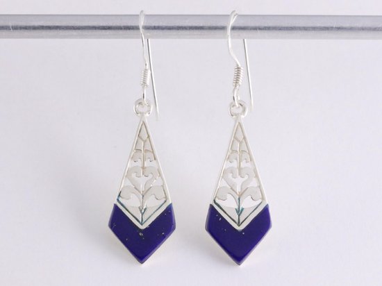 Opengewerkte zilveren oorbellen met lapis lazuli afbeelding 5