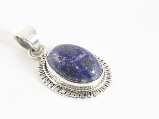 Fijne bewerkte ovale zilveren hanger met lapis lazuli afbeelding 2