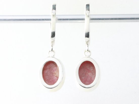 Hoogglans zilveren oorbellen met rhodoniet afbeelding 2