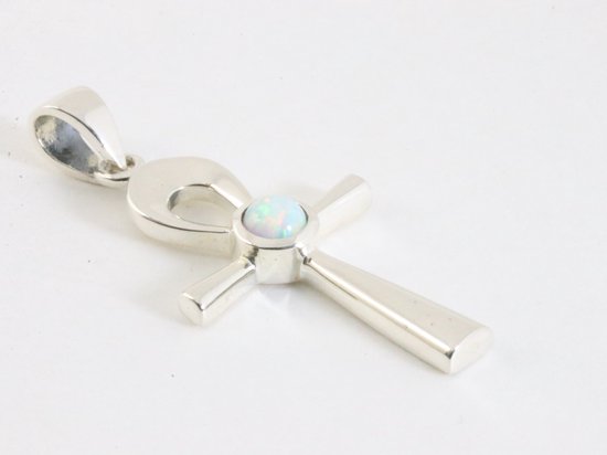 Fijne zilveren ankh hanger met welo opaal afbeelding 2