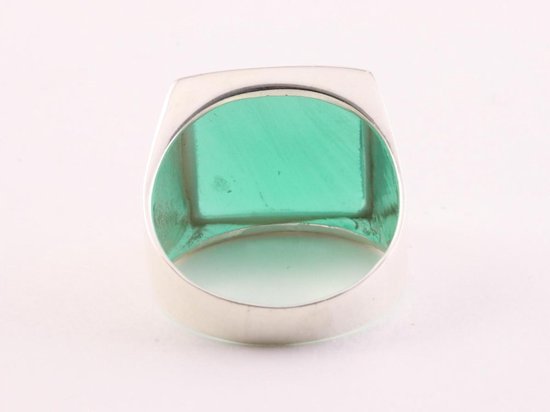 Hoogglans zilveren zegelring met groene agaat afbeelding 3