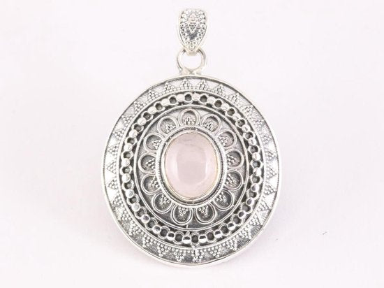 Bewerkte zilveren hanger met rozenkwarts afbeelding 4