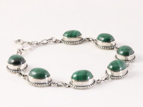 Bewerkte zilveren armband met malachiet afbeelding 2
