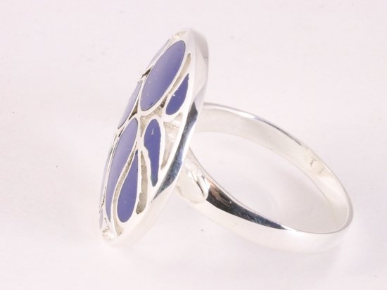 Ronde opengewerkte zilveren ring met lapis lazuli afbeelding 2