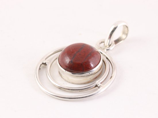 Ronde opengewerkte zilveren hanger met rode jaspis afbeelding 2