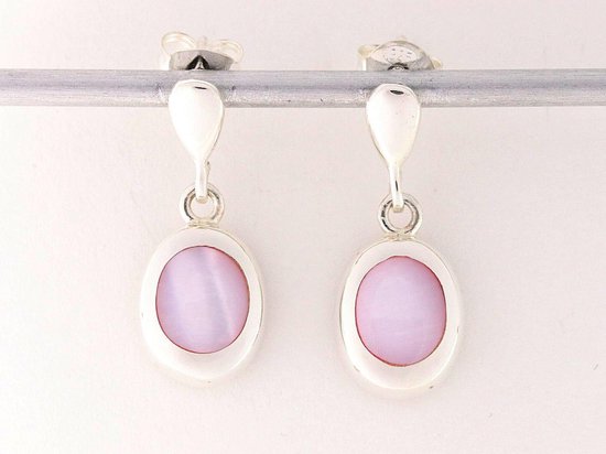 Hoogglans zilveren oorstekers met roze parelmoer afbeelding 3