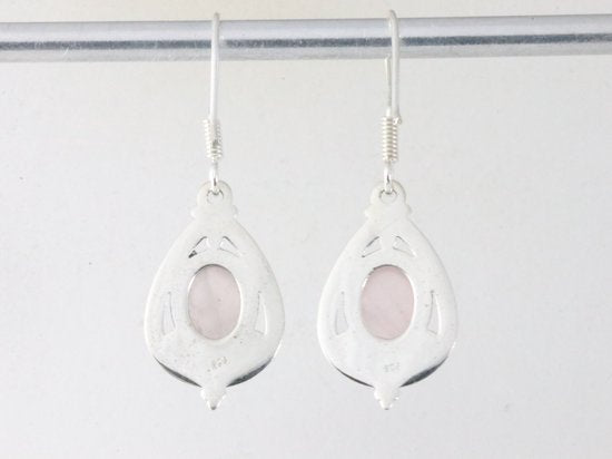 Opengewerkte zilveren oorbellen met rozenkwarts afbeelding 2