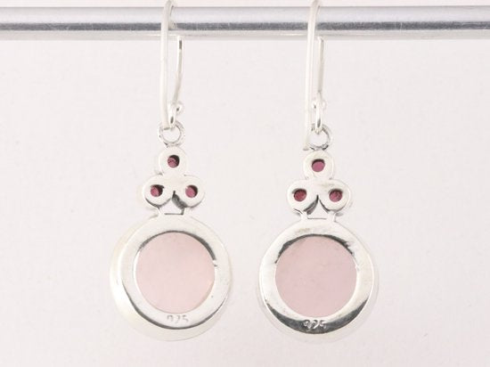 Zilveren oorbellen met rozenkwarts en granaat afbeelding 3