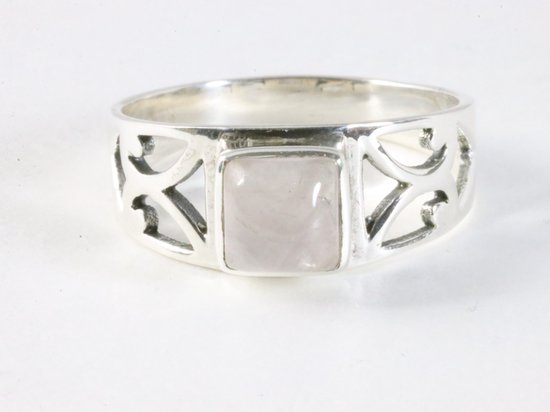 Opengewerkte zilveren ring met rozenkwarts afbeelding 4