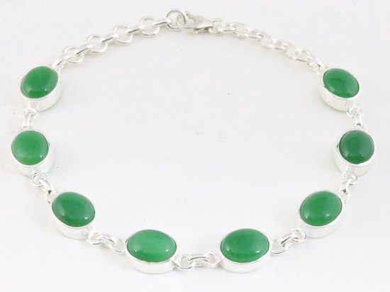 Hoogglans zilveren armband met jade afbeelding 1