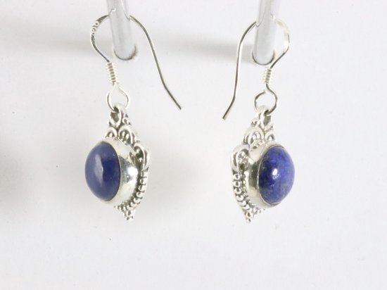 Fijne bewerkte zilveren oorbellen met lapis lazuli afbeelding 2