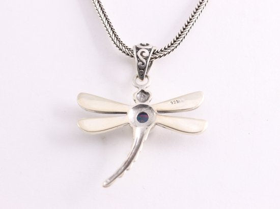 Zilveren libelle hanger met Australische opaal aan vossenstaart ketting afbeelding 3