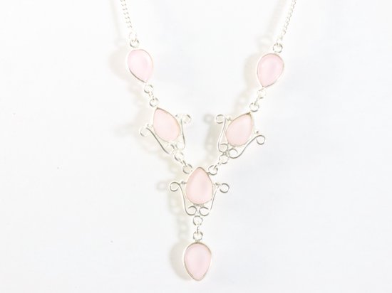 Zilveren ketting met rozenkwarts afbeelding 2