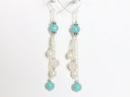 Lange zilveren oorbellen met turkoois, rozenkwarts en parel afbeelding 2