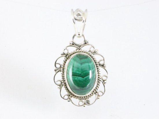 Opengewerkte zilveren hanger met malachiet afbeelding 4