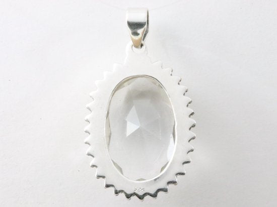 Grote bewerkte ovale zilveren hanger met bergkristal afbeelding 3