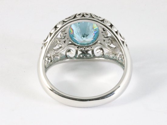 Opengewerkte zilveren ring met aquamarijn afbeelding 3