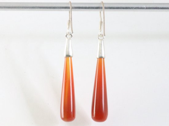 Lange zilveren pegel oorbellen met carneool afbeelding 4