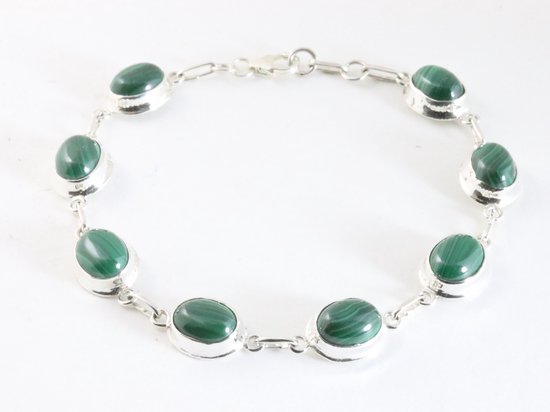 Hoogglans zilveren armband met malachiet afbeelding 1