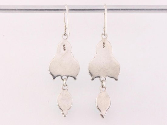 Traditionele lange bewerkte zilveren oorbellen met blauwe turkoois afbeelding 2